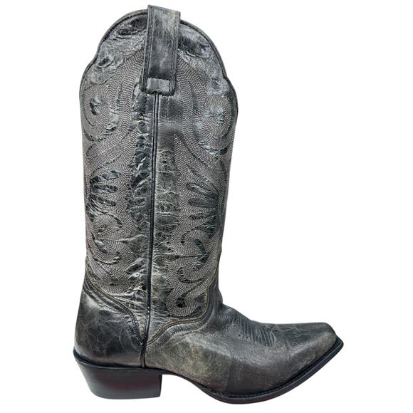 J.B. Dillon Women’s Grey Black Distressed Leather Cowgirl Boot Size US 7 B - Picture 1 of 10